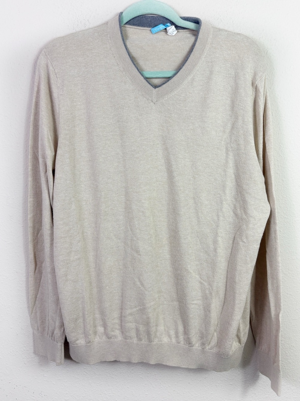J. McLaughlin Cashmere blend beige v-neck pullover sweater size Large